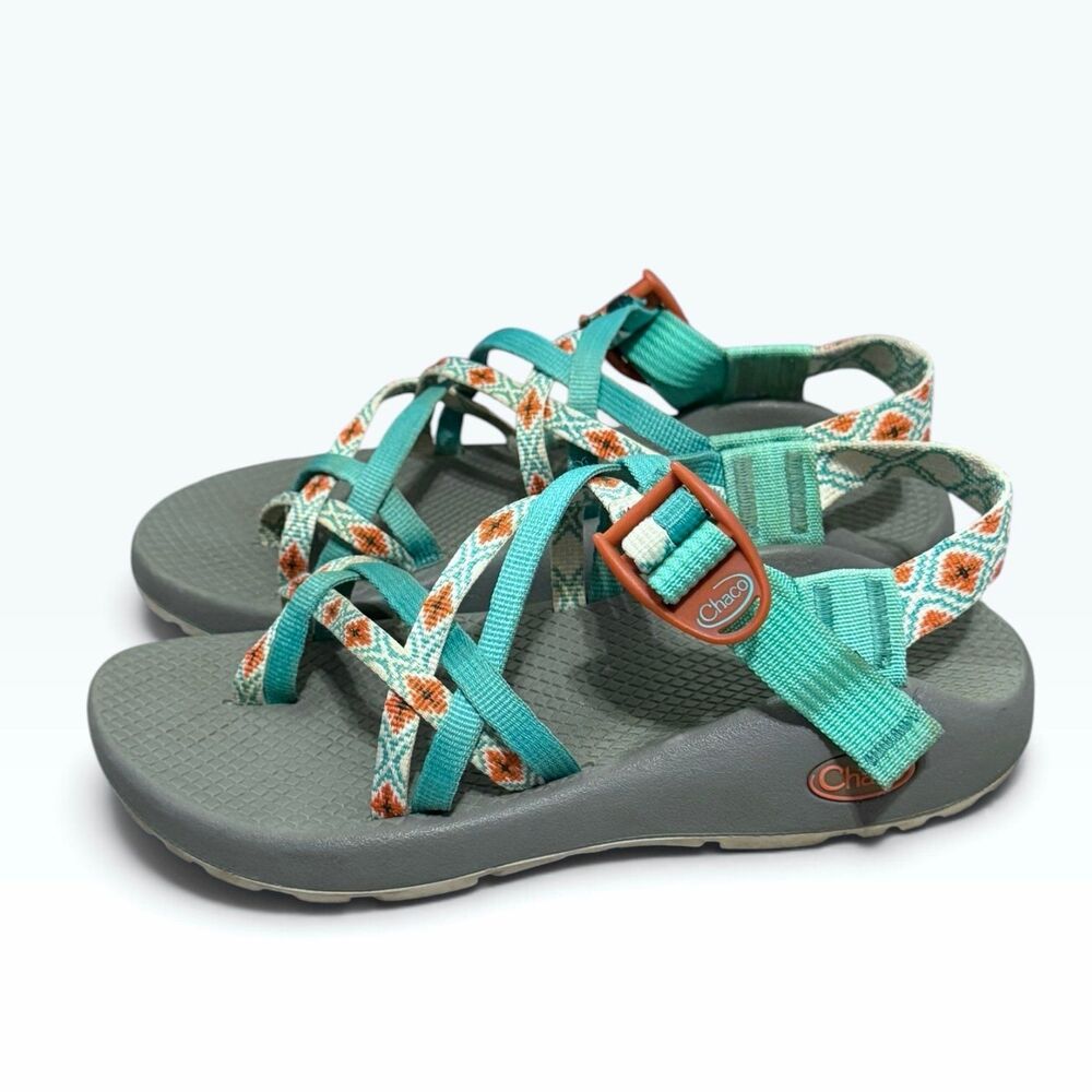 Chaco ZX/2 Classic Sandals Womens 6 Teal Orange Floral Toe Loop Dual Strap